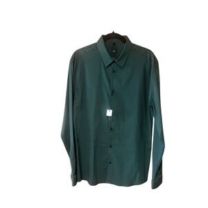 River Island ASOS Long Sleeve Poplin‎ Shirt In Green Muscle Fit NWT